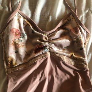 Class In Pink and Floral Velvet and Lace Leotard